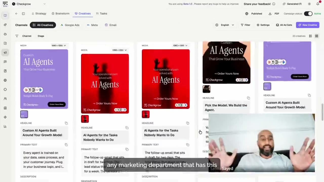 Checkgrow demo review: Salim Sayed walks through AI-generated campaign creatives